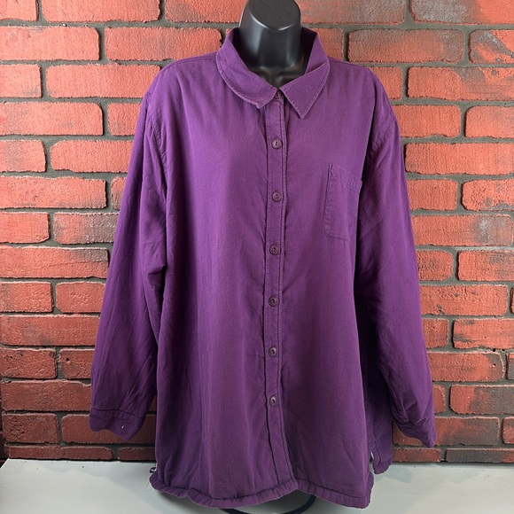 L.L. Bean Woman's Purple Buttton Down 2X Grannycore Faux Linned‎ Warm Winter - Picture 1 of 7